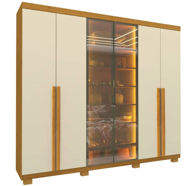 GUARDA ROUPA IMPERATRIZ 2.30 C/ 6 PORTAS (2 COM VIDRO)  REFLECTA LUZ DE LED 100% MDF - GELIUS - Imagem 14