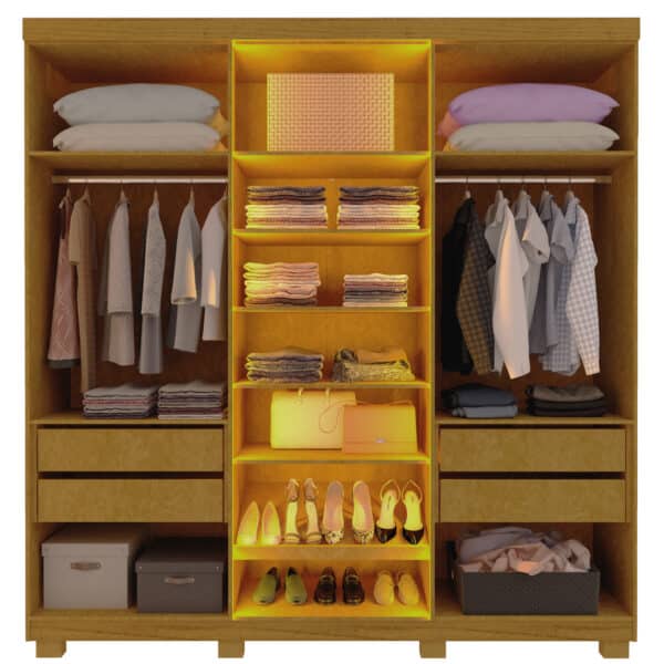 GUARDA ROUPA IMPERATRIZ 2.30 C/ 6 PORTAS (2 COM VIDRO)  REFLECTA LUZ DE LED 100% MDF - GELIUS - Imagem 13