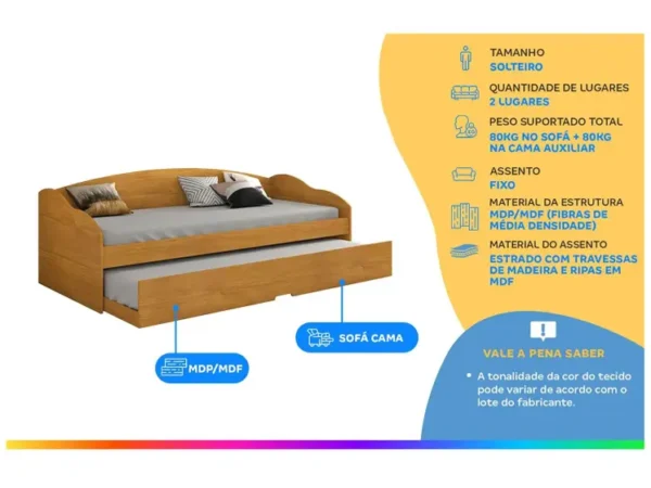 SOFÁ CAMA FUNNY SOLTEIRO COM CAMA AUXILIAR - CONQUISTA MÓVEIS - Imagem 7