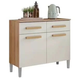 BALCÃO JUMA 90CM C/ 2 PORTAS E 2 GAVETAS - ARAMÓVEIS - CINAMOMO/BRANCO