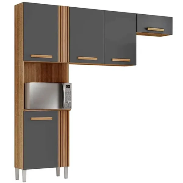 COZINHA JUMA 2.10 C/ 5 PORTAS, DETALHE RIPADO E ESPAÇO PARA FORNO - ARAMÓVEIS