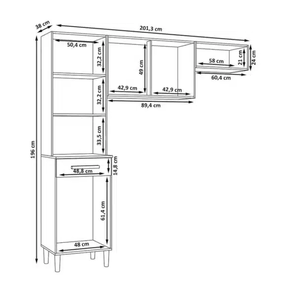 COZINHA JUMA 2.10 C/ 5 PORTAS, DETALHE RIPADO E ESPAÇO PARA FORNO - ARAMÓVEIS - Imagem 5