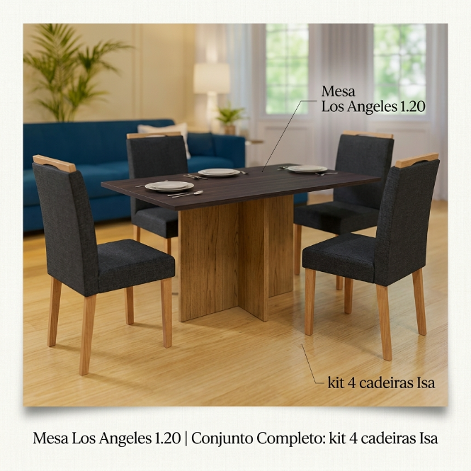 MESA LOS ANGELES 1.20 C/ 4 CADEIRAS ISA MADEIRA MACIÇA - MINASPLAC