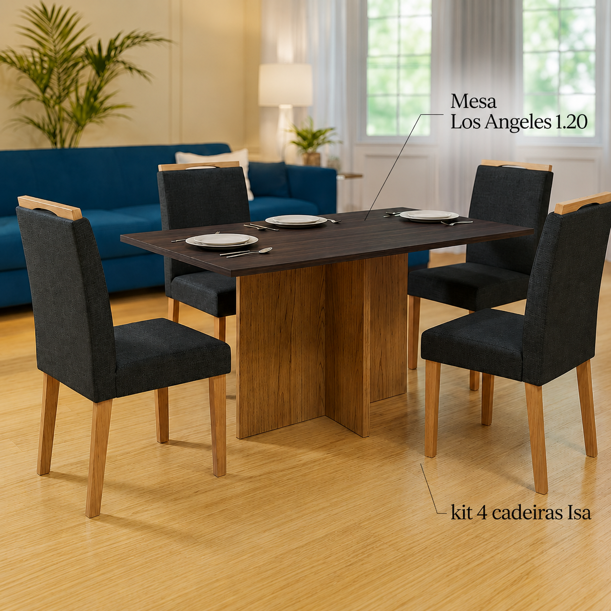 MESA LOS ANGELES 1.20 C/ 4 CADEIRAS ISA MADEIRA MACIÇA - MINASPLAC