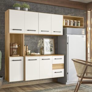 COZINHA SUSPENSA JULIETE 1.80 - 7 PORTAS E 2 GAVETAS - NICIOLI - FREIJÓ/OFF WHITE-290