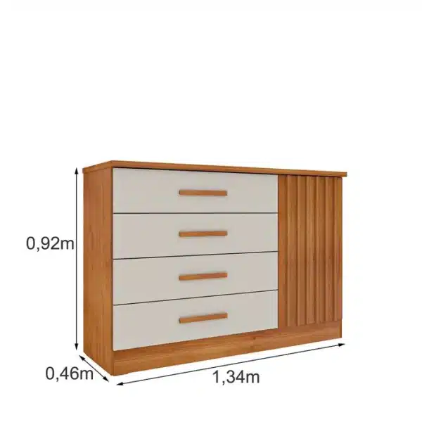CÔMODA GUARANI 1.04 CM - 4 GAVETAS C/ PUXADORES EM MDF E 01 PORTA SAPATEIRA RIPADO - TCIL - Imagem 2