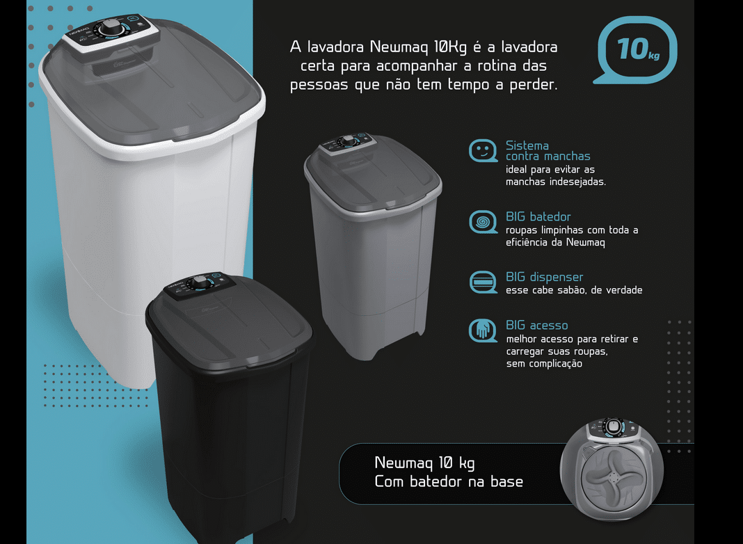 LAVADORA DE ROUPA TANQUINHO SEMIAUTOMÁTICA 20,5KG - NEWMAQ - Imagem 3