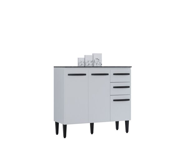 BALCÃO DE COZINHA ISADORA 90 CM - COM TAMPO, 3 PORTAS E 2 GAVETAS - POQUEMA - Imagem 2