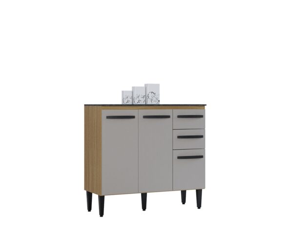 BALCÃO DE COZINHA ISADORA 90 CM - COM TAMPO, 3 PORTAS E 2 GAVETAS - POQUEMA - Imagem 4