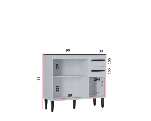 BALCÃO DE COZINHA ISADORA 90 CM - COM TAMPO, 3 PORTAS E 2 GAVETAS - POQUEMA - Imagem 6