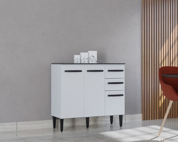 BALCÃO DE COZINHA ISADORA 90 CM - COM TAMPO, 3 PORTAS E 2 GAVETAS - POQUEMA