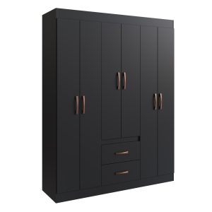 GUARDA ROUPA JAMAICA 1.37M - 6 PORTAS E 2 GAVETAS - DORIPEL - PRETO SEM ESPELHO