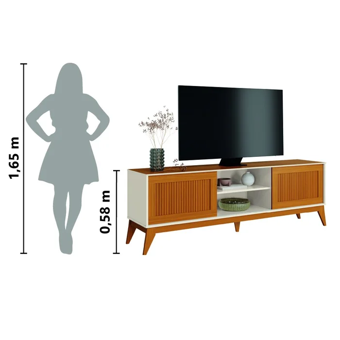 RACK BANCADA KING 1.80 RIPADO EM 3D - PARA TV ATÉ 65 POLEGADAS E PORTAS DESLIZANTES - EDN MÓVEIS - Imagem 2