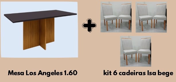 MESA DE JANTAR LOS ANGELES 1.60 - (MINAS PLAC) C/6 CADEIRAS ISA - CARVALHO DECOR