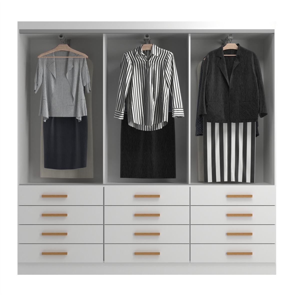 GUARDA ROUPA NEW MÔNACO 1.83 C/ 6 PORTAS E 12 GAVETAS C/ PUXADORES EM MADEIRA-EVIDÊNCIA - Imagem 3