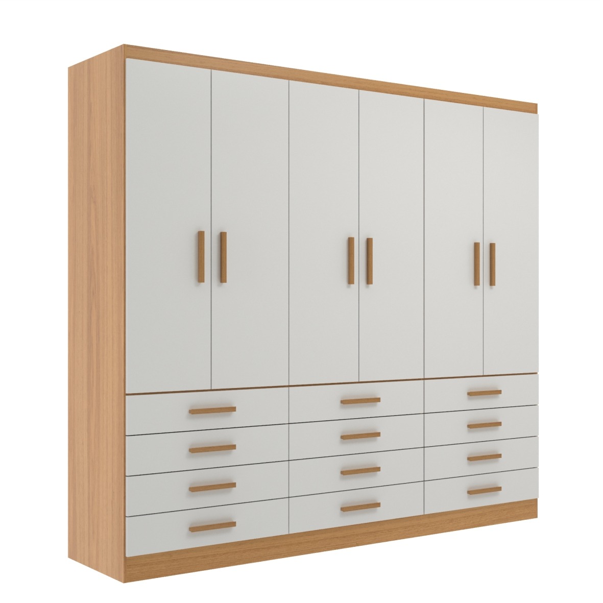 GUARDA ROUPA NEW MÔNACO 1.83 C/ 6 PORTAS E 12 GAVETAS C/ PUXADORES EM MADEIRA-EVIDÊNCIA - Imagem 4