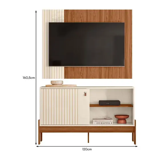 RACK COM PAINEL WOOD 1.20 PORTA DESLIZANTE - TV ATÉ 42 POLEGADAS- MOBLER - Imagem 3