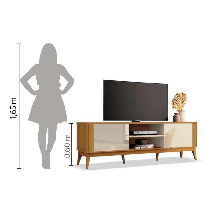 RACK LEGACY 1.60 - PARA TV ATÉ 60 POLEGADAS E 2 PORTAS C/ DETALHE RIPADO - EDN MÓVEIS - Imagem 6