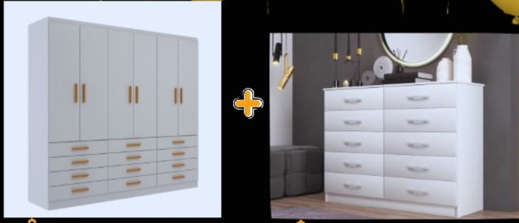 GUARDA ROUPA NEW MÔNACO 1.83 C/ 6 PORTAS + CÔMODA MARBELA