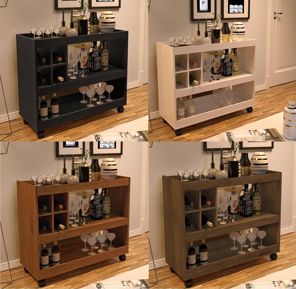 APARADOR BAR 4050 COM ADEGA E RODÍZIOS - 80CM - JB MÓVEIS