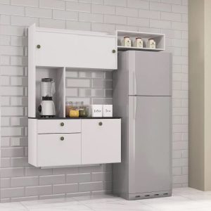 COZINHA SUSPENSA LARA 1.50 - 4 PORTAS, 1 GAVETA E AÉREO GELADEIRA - POQUEMA - BRANCO 576.33