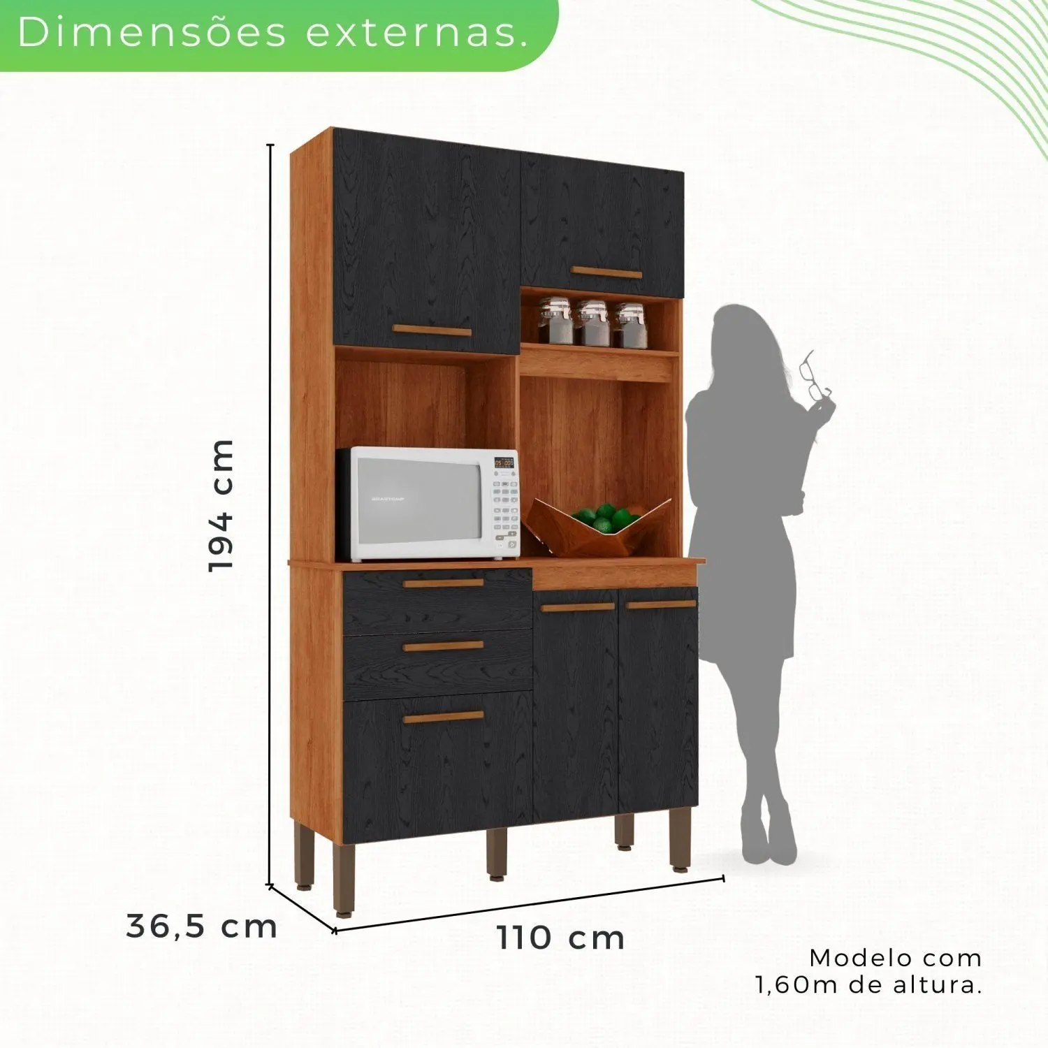 COZINHA DUBAI 1.10 C/ 5 PORTAS 2 GAVETAS - SALLETO - Imagem 9