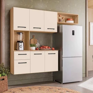 PROMOÇÃO - COZINHA SUSPENSA RAMALA 1.60 C/ 6 PORTAS 01 GAVETA - NICIOLI - FREIJO/OFF