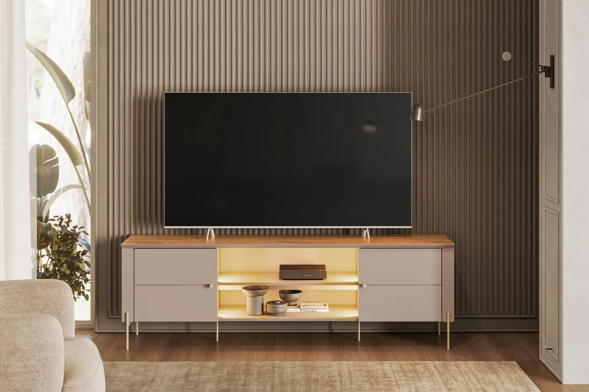 BANCADA BRASILIA 1.80 COM LED E 2 PORTAS PARA TV ATÉ 75 POLEGADAS - MOBLER