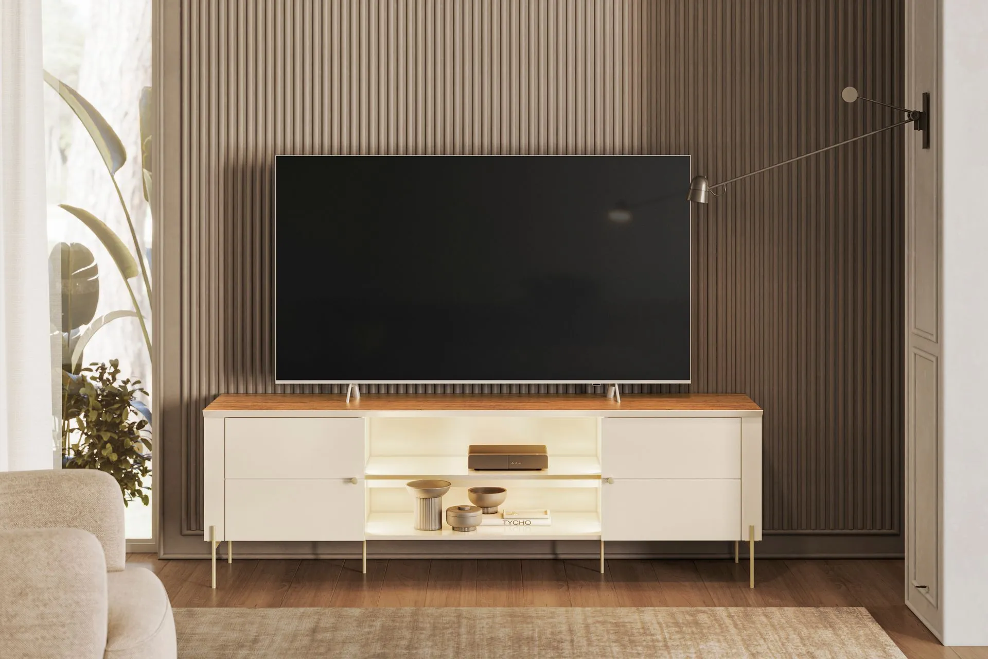 BANCADA BRASILIA 1.80 COM LED E 2 PORTAS PARA TV ATÉ 75 POLEGADAS - MOBLER - Imagem 3