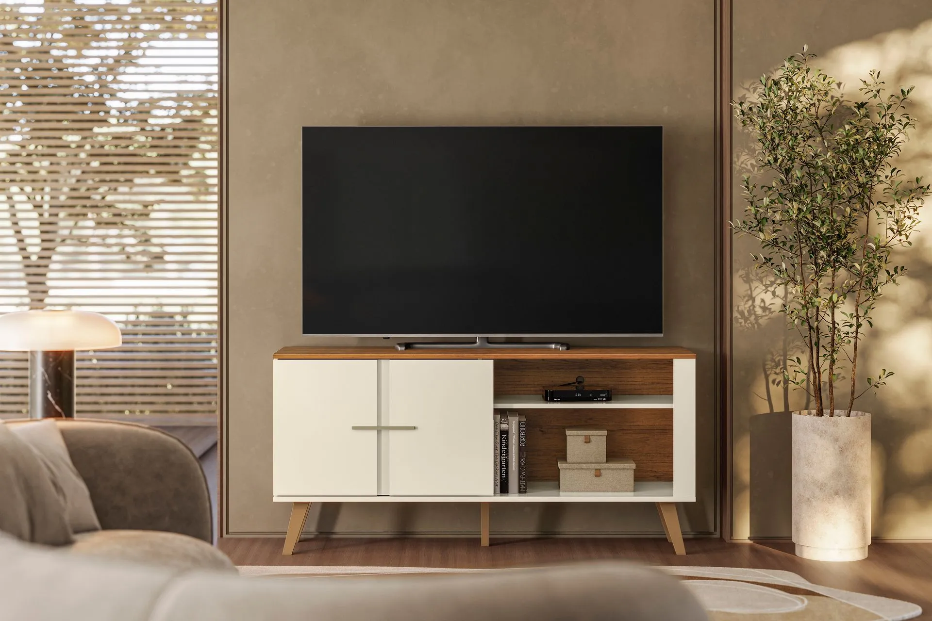 BANCADA ILHÉUS 1.35 COM 2 PORTAS DE CORRER PARA TV ATÉ 55 POLEGADAS - MOBLER