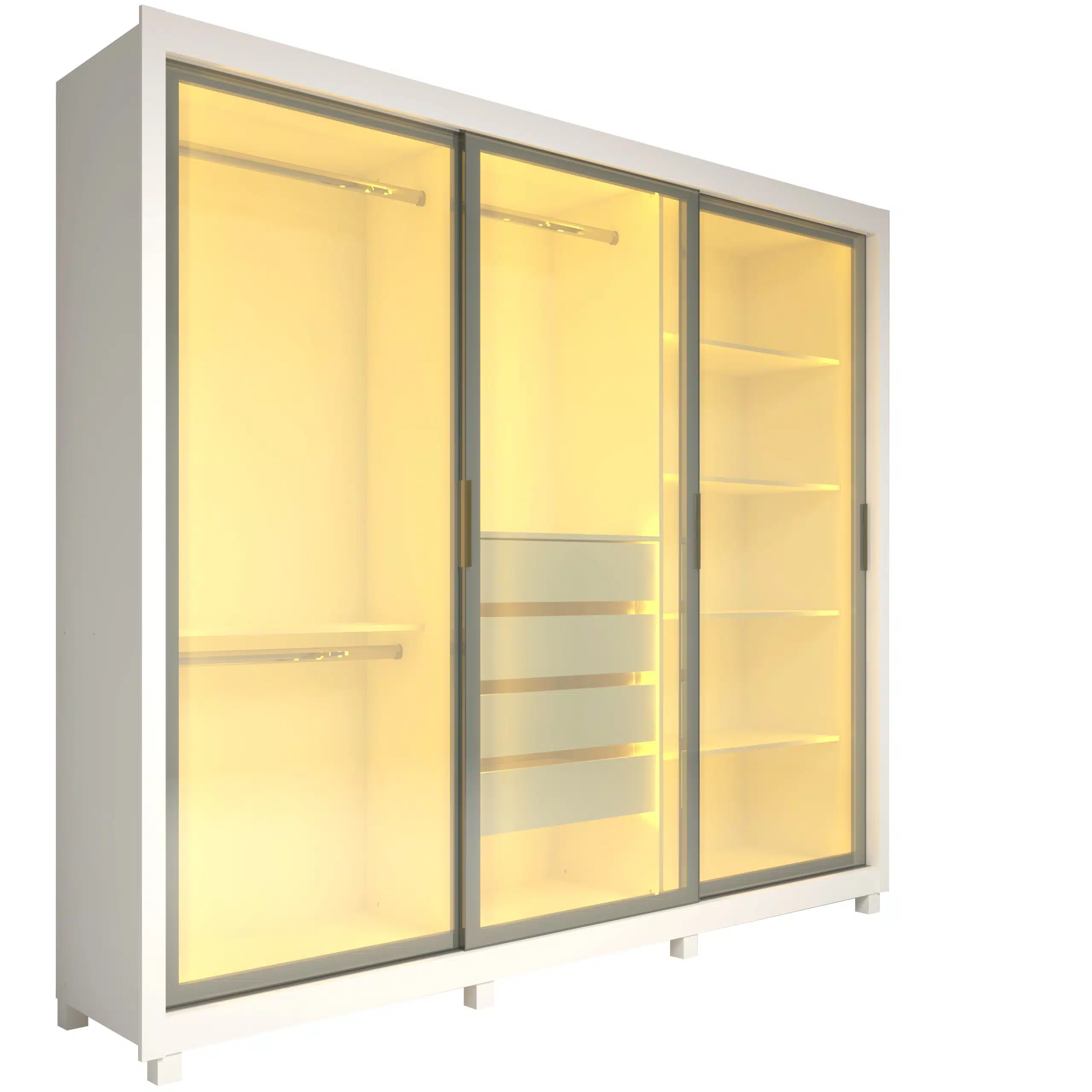 GUARDA ROUPA ROYALE 3 PORTAS REFLECTA COM 4 GAVETAS LED 100% MDF - GELIUS - Imagem 3