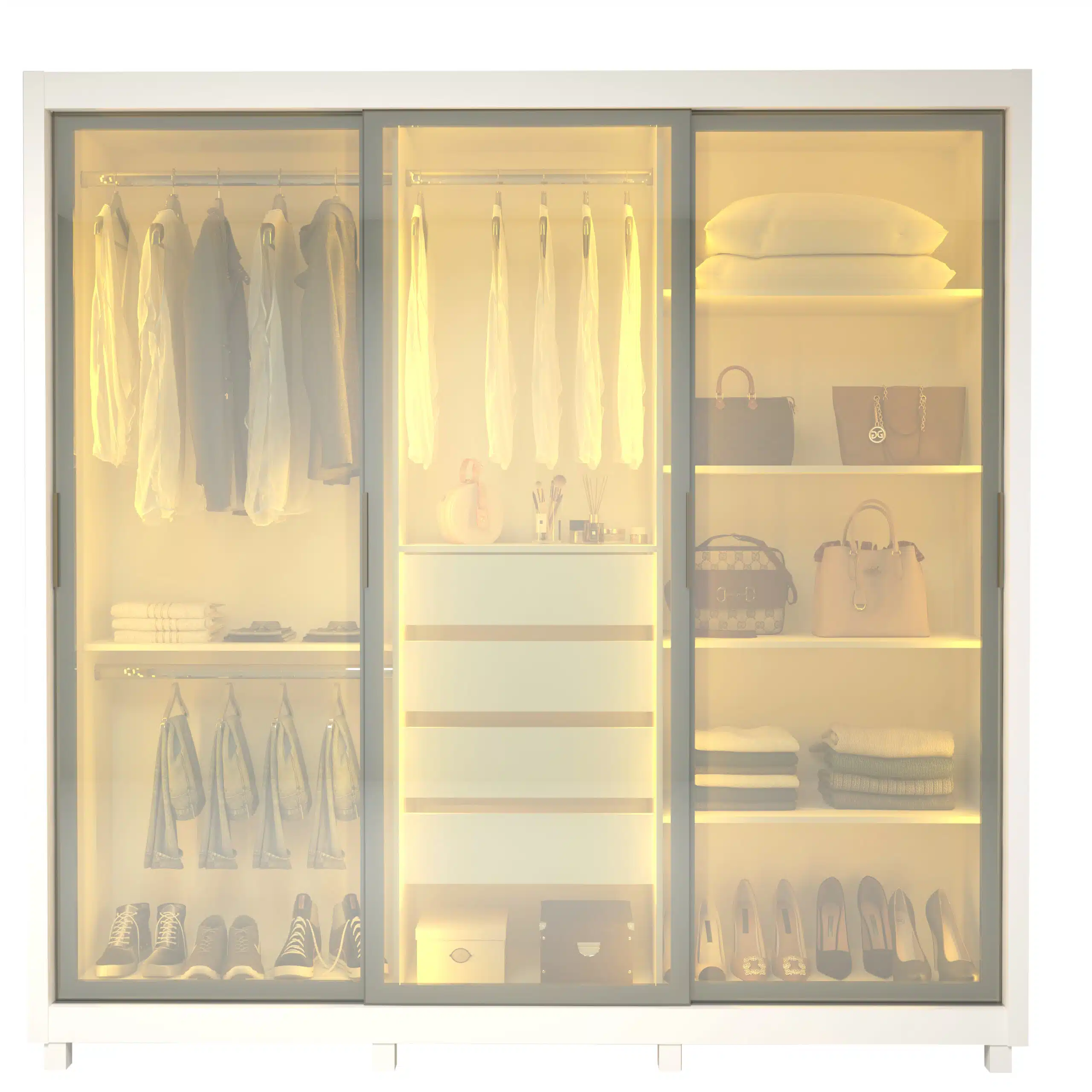 GUARDA ROUPA ROYALE 3 PORTAS REFLECTA COM 4 GAVETAS LED 100% MDF - GELIUS - Imagem 5