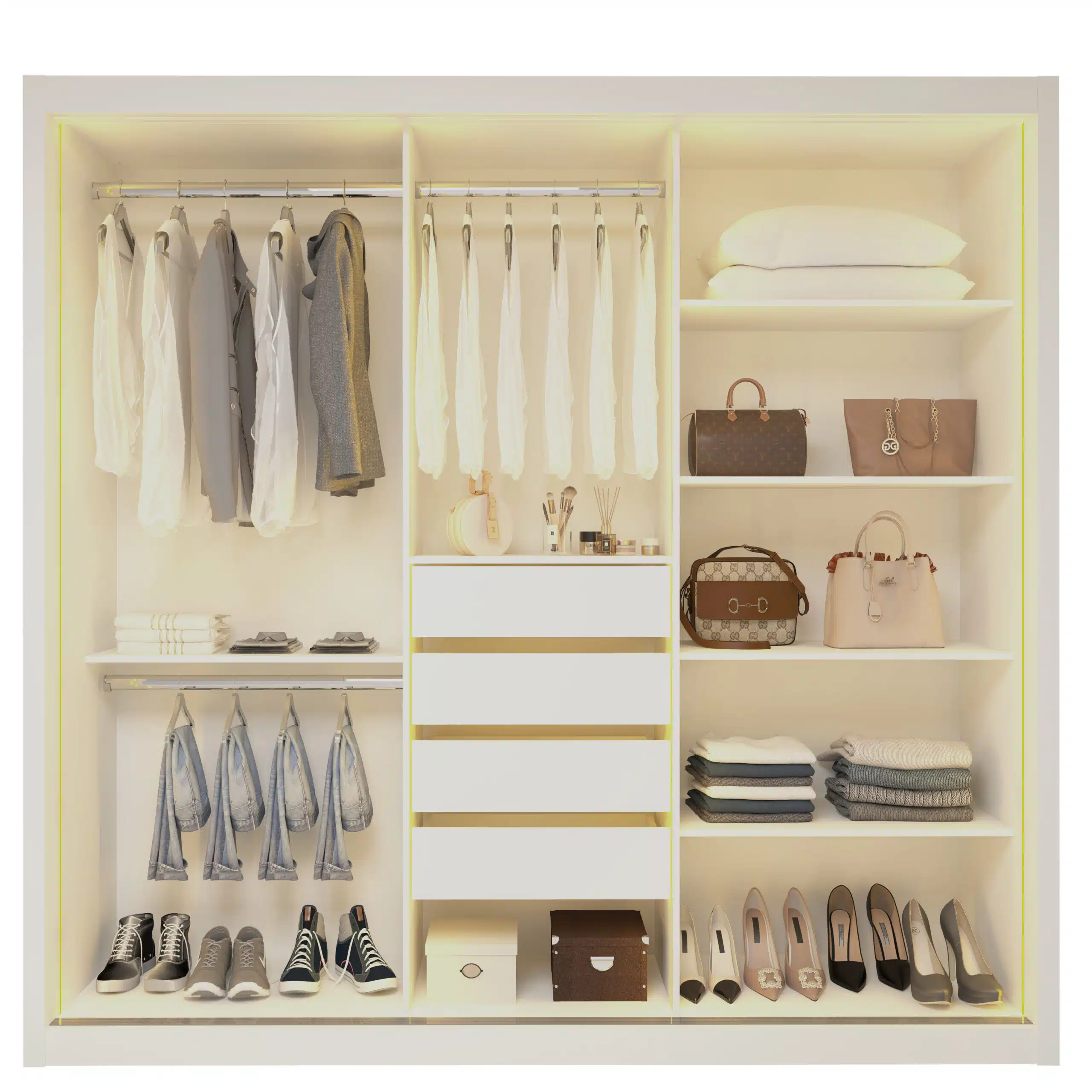 GUARDA ROUPA ROYALE 3 PORTAS REFLECTA COM 4 GAVETAS LED 100% MDF - GELIUS - Imagem 4