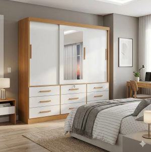 GUARDA ROUPA MERIDIAN 2.0 C/ 3 PORTAS DE CORRER E 9 GAVETAS - DDORO