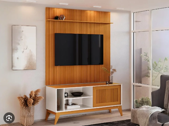 PAINEL AVANT 1.35 RIPADO EM 3D + RACK ARUBA 1.36 - PARA TV ATÉ 55 POLEGADAS - EDN MÓVEIS