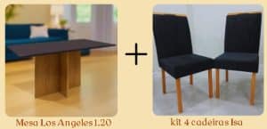MESA LOS ANGELES 1.20 C/ 4 CADEIRAS ISA MADEIRA MACIÇA - MINASPLAC - CINAMOMO/PRETO+PRETO 38