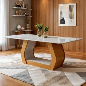 MESA DE JANTAR LAINI 160 CM - MDF/VIDRO - LOPAS