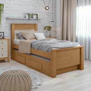 BICAMA ATHENAS COM 2 GAVETAS 100% MDF - LOPAS - AMÊNDOA CLEAN/OFF WHITE