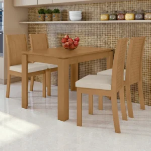 MESA DE JANTAR ATHENAS 1.20 TAMPO MDP C/ 4 CADEIRAS ESTOFADAS - LOPAS