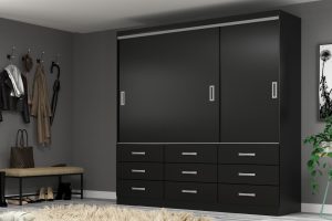 GUARDA ROUPA ISABELA 1.50 C/ 3 PORTAS E 9 GAVETAS - EVIDÊNCIA - PRETO, Sem Espelho