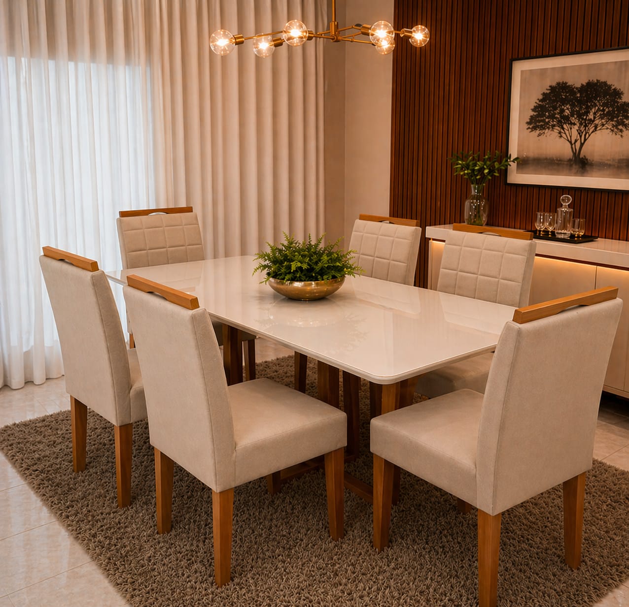 MESA DE JANTAR BALI 160X80 COM VIDRO BASE MADEIRA MACIÇA + 6 CADEIRAS LAS VEGAS/SAFIRA - Imagem 3