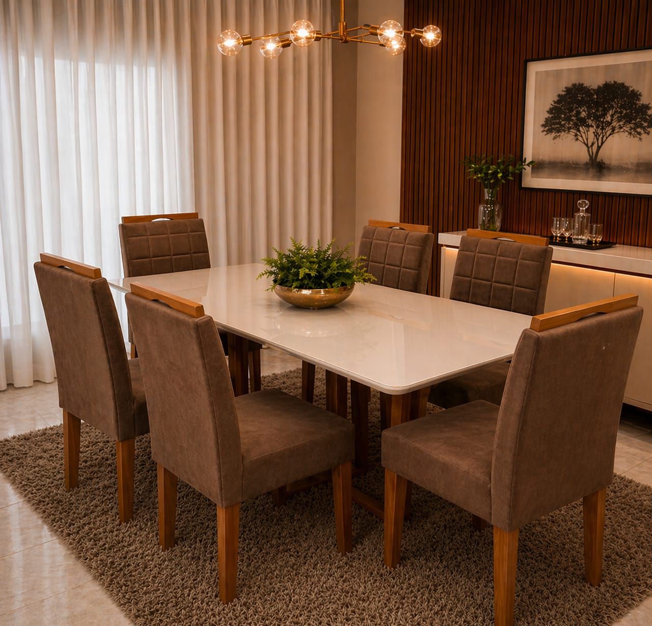 MESA DE JANTAR BALI 160X80 COM VIDRO BASE MADEIRA MACIÇA + 6 CADEIRAS LAS VEGAS/SAFIRA - Imagem 2
