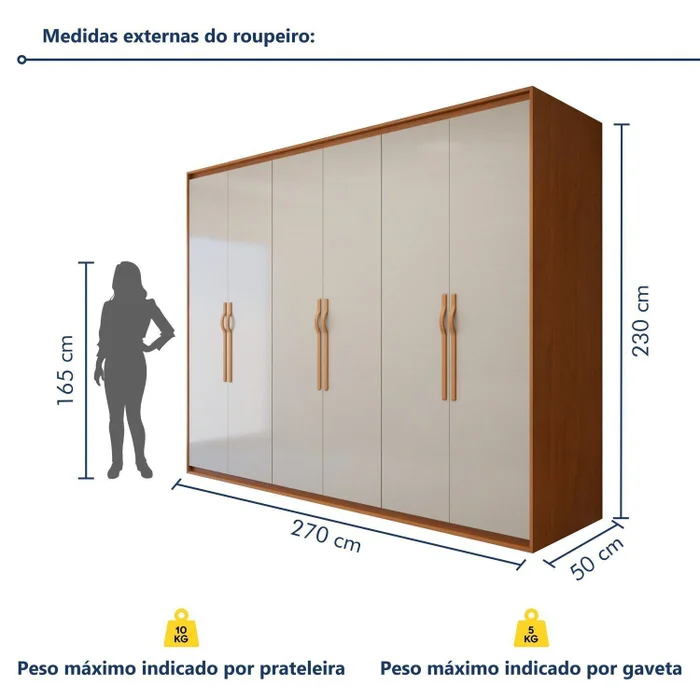 GUARDA ROUPA SUAVITÁ 2.70 CM COM 6 PORTAS 6 GAVETAS, 100% MDF - LOPAS - Imagem 3