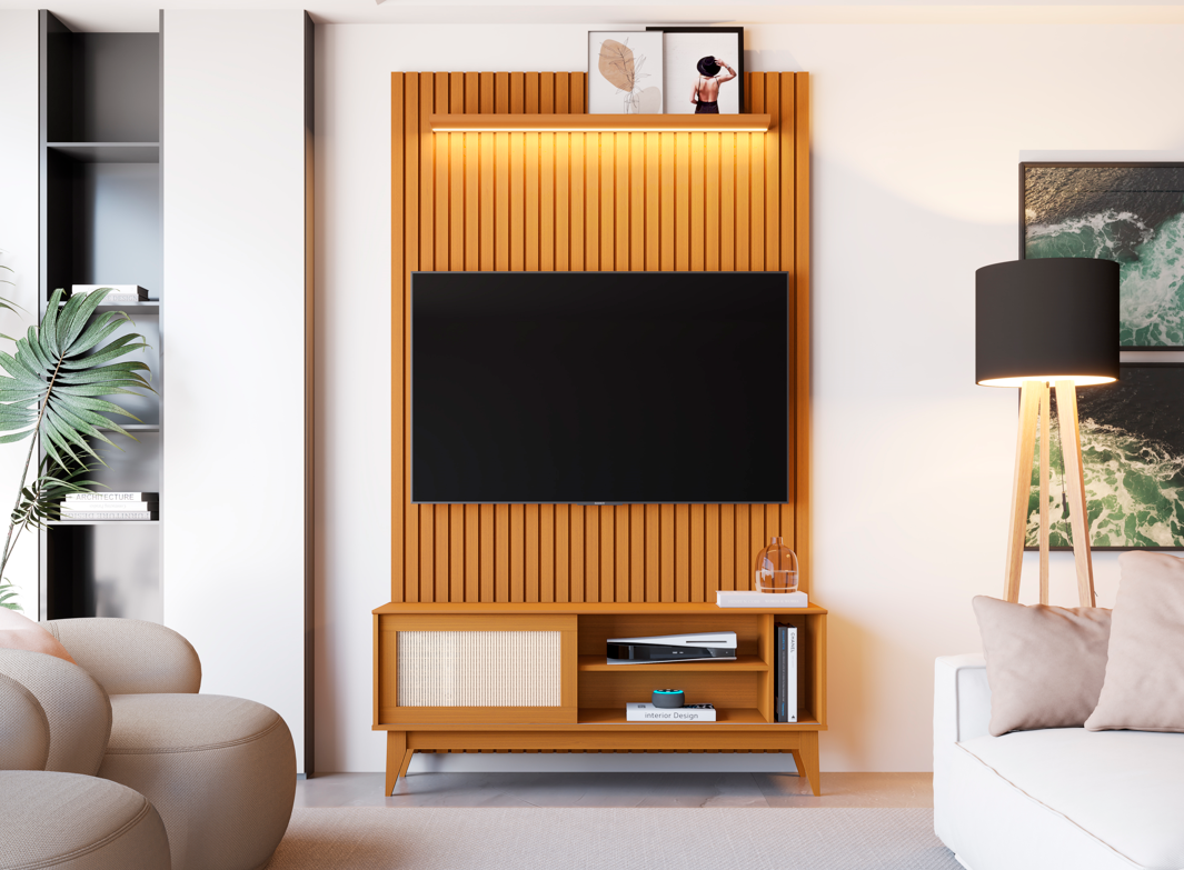 PROMOÇÃO - PAINEL ARBO 1.40 COM PRATELEIRA E LED RACK BANCADA CAYMAN 1.35 - PARA TV ATÉ 55 POLEGADAS