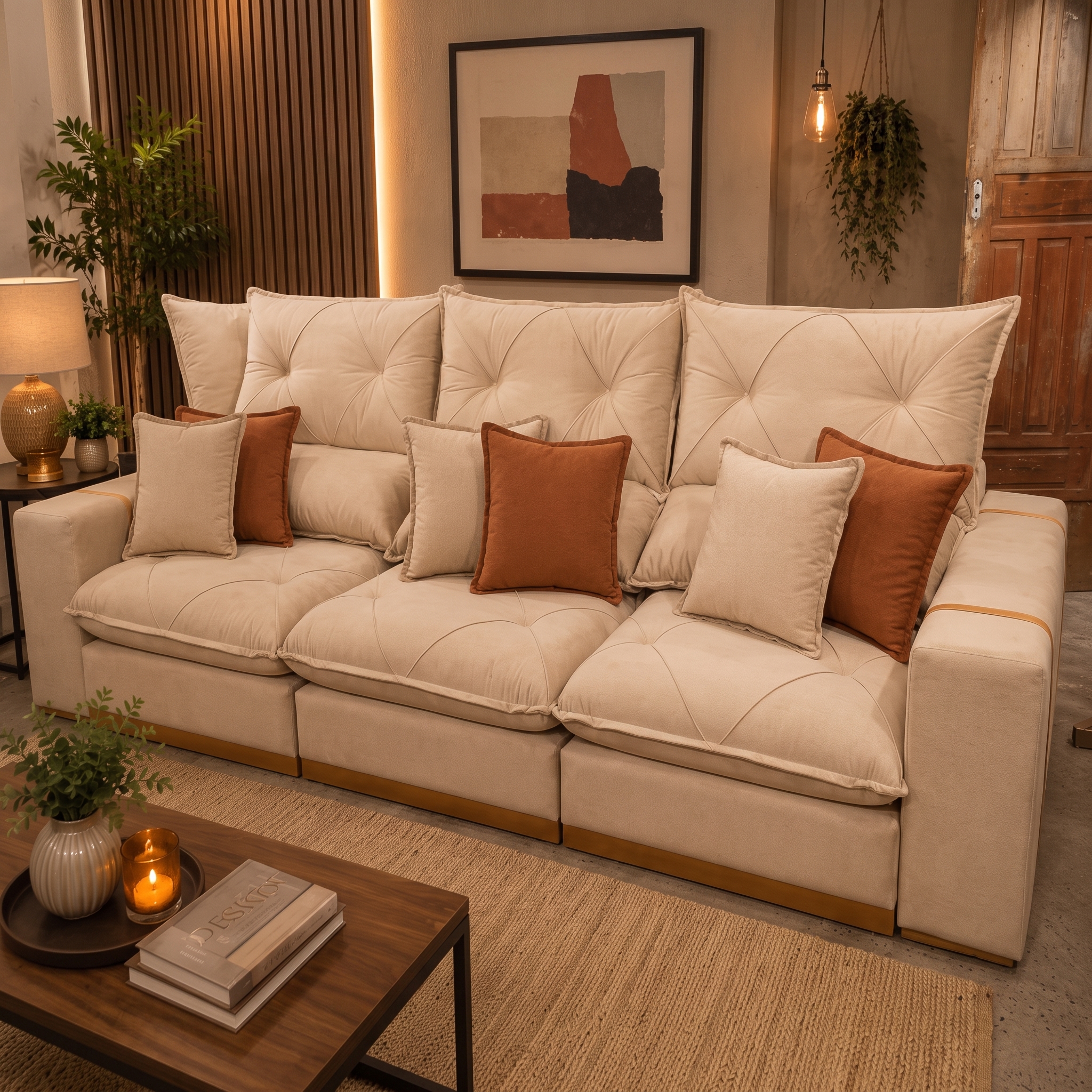 SOFÁ GRAN BELLO PLUS 2.90 RETRÁTIL E RECLINÁVEL MOLAS ENSACADAS E 06 ALMOFADAS DECORATIVAS - VILMA