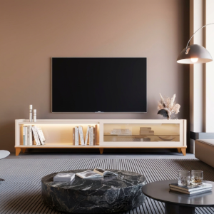 RACK VELLARO 2.20 C/ PORTA DESLIZANTE C/ LED E VIDRO REFLECTA - TV ATÉ 75" - EDN