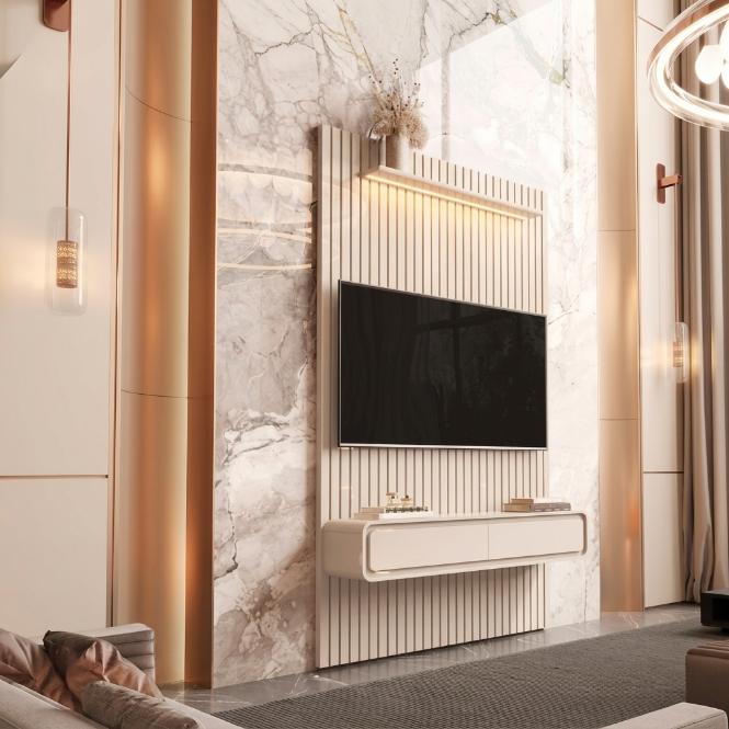 PAINEL ARBO 1.40 RIPADO 100% ORIGINAL C/ LED + NICHO LIV 1.35 - TV ATÉ 55 POLEGADAS - EDN.
