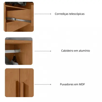 GUARDA ROUPA ANDARA 1.77 CM C/ 6 PORTAS E 2 GAVETAS - LOPAS - Imagem 3