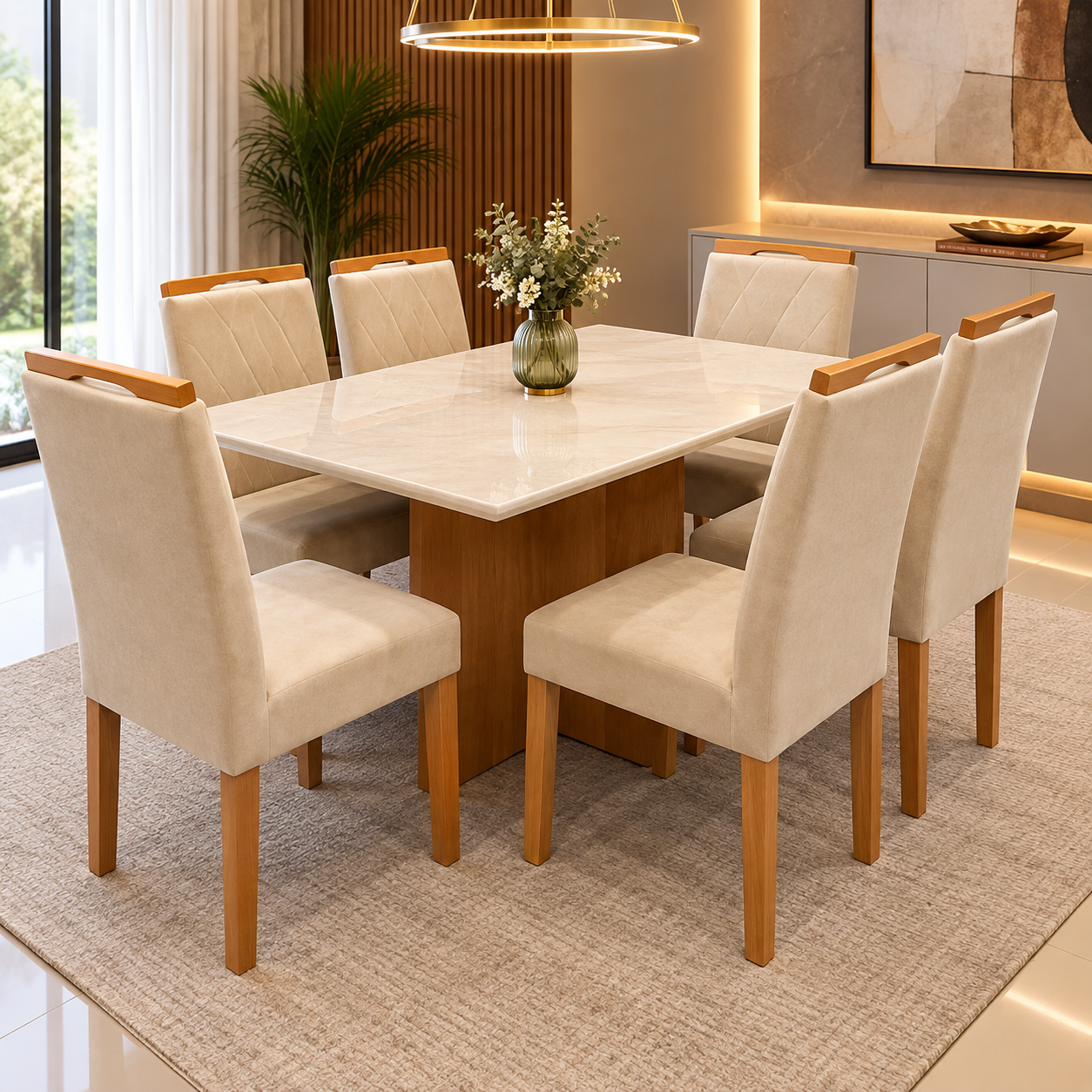 MESA LOS ANGELES 1.60 (MINASPLAC) + 6 CADEIRAS ISA (CARVALHO DECOR)